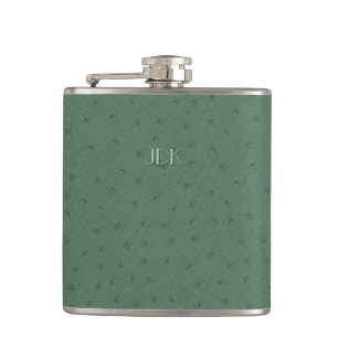 Monogramed Green Ostrich Leather Check Flask Heupfles
