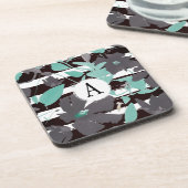 Monogramed Grey Blauwgroen Floral Stripe Bier Onderzetter (Linkerzijde)