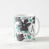 Monogramed Grey Blauwgroen Floral Stripe Pattern Koffiemok (Voorkant rechts)