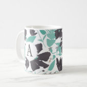 Monogramed Grey Blauwgroen Floral Stripe Pattern Koffiemok (Voorkant links)