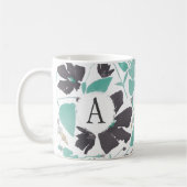 Monogramed Grey Blauwgroen Floral Stripe Pattern Koffiemok (Links)