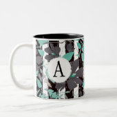 Monogramed Grey Blauwgroen Floral Stripe Pattern Tweekleurige Koffiemok (Links)