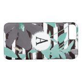 Monogramed Grey Mint Floral Stripe Case-Mate iPhone Case (Achterkant (Horizontaal))