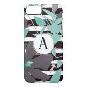 Monogramed Grey Mint Floral Stripe Case-Mate iPhone Case (Achterkant)