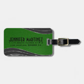 Monogramed grijs en groen leer 2 zilveren accenten bagagelabel (Voorkant horizontaal)