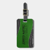 Monogramed grijs en groen leer 2 zilveren accenten bagagelabel (Voorkant verticaal)