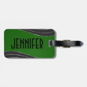 Monogramed grijs en groen leer 2 zilveren accenten bagagelabel (Achterkant horizontaal)