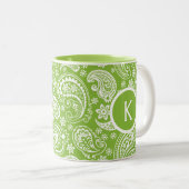 Monogramed Groen & Wit  Paisley Tweekleurige Koffiemok (Voorkant rechts)