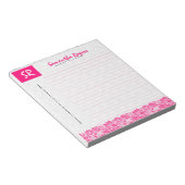 Monogramed Hot Pink Floral Lace & White Dammaskers Notitieblok (Schuin)
