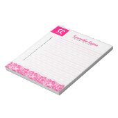 Monogramed Hot Pink Floral Lace & White Dammaskers Notitieblok (Linkerzijde)