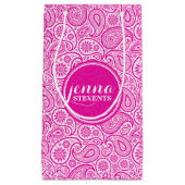 Monogramed Hot Pink & White  Paisley Klein Cadeauzakje (Voorkant)