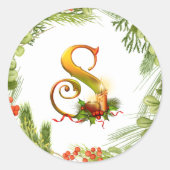 Monogramed Kerst sticker met krans (Voorkant)