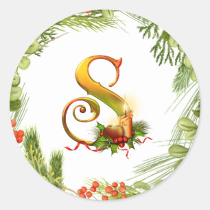 Monogramed Kerst sticker met krans