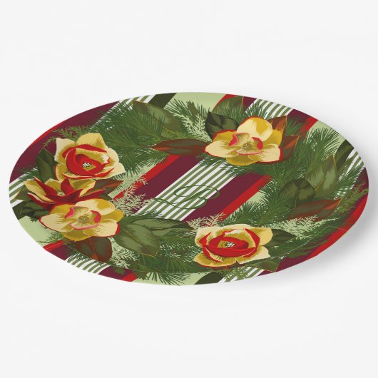 Monogramed kerstkrans papieren bordje (Gekanteld)