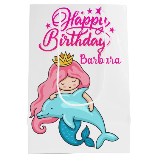 Monogramed kleine zeemeermin met dolfijn medium cadeauzakje (Achterkant)