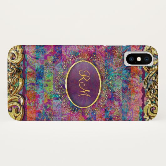 Monogramed Kleurrijke  Bloemen Collage Case-Mate iPhone Case (Achterkant (horizontaal))