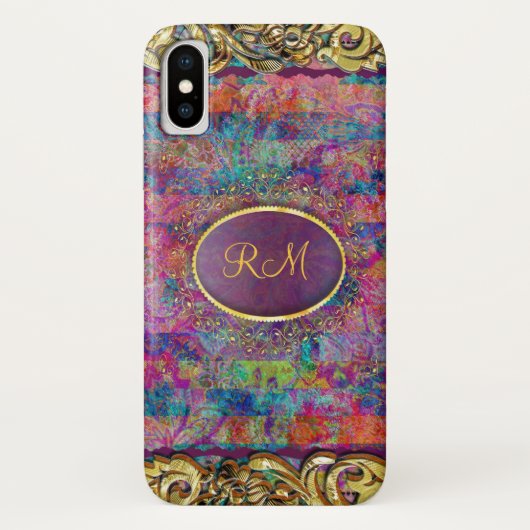 Monogramed Kleurrijke  Bloemen Collage Case-Mate iPhone Case (Achterkant)