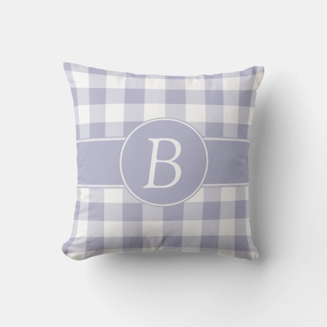 Monogramed Lavender & White Gingham Pillow Kussen (Voorkant)