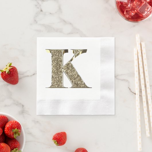 Monogramed Letter Initiaal K Gold Sparkles Elegant Servet (Insitu)