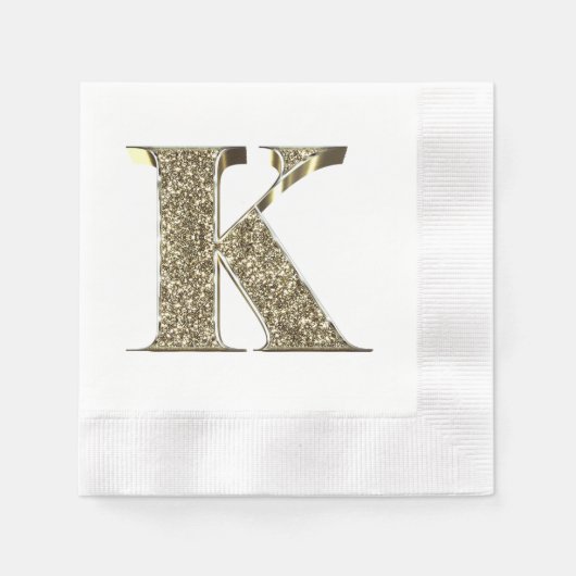 Monogramed Letter Initiaal K Gold Sparkles Elegant Servet (Voorkant)