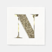 Monogramed Letter Initiaal N Gold Sparkles Elegant Servet (Voorkant)