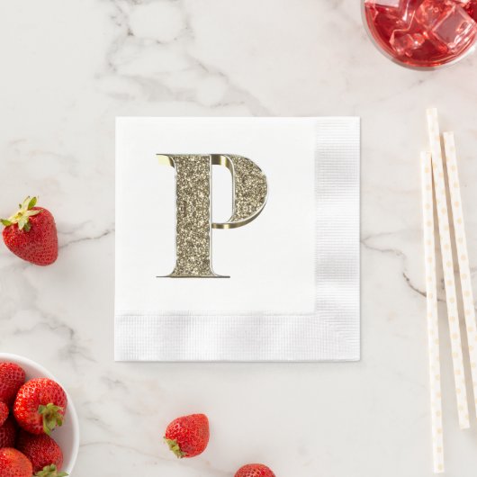 Monogramed Letter Initiaal P Gold Sparkles Elegant Servet (Insitu)