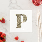 Monogramed Letter Initiaal P Gold Sparkles Elegant Servetten (Insitu)