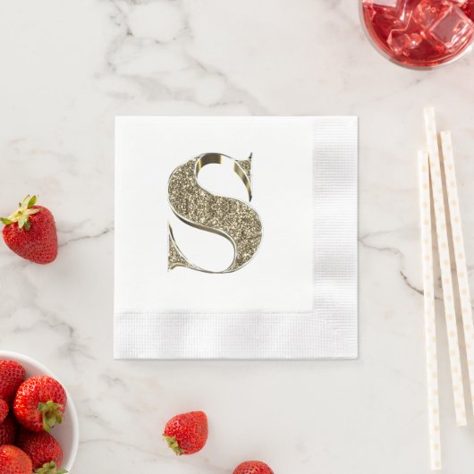 Monogramed Letter Initiaal S Gold Sparkles Elegant Servet (Insitu)