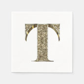 Monogramed Letter Initiaal T Gold Sparkles Elegant Servet (Voorkant)
