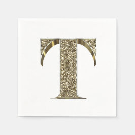Monogramed Letter Initiaal T Gold Sparkles Elegant Servet
