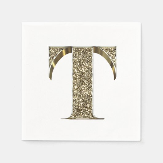 Monogramed Letter Initiaal T Gold Sparkles Elegant Servet (Voorkant)