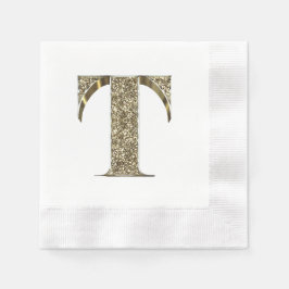 Monogramed Letter Initiaal T Gold Sparkles Elegant Servet