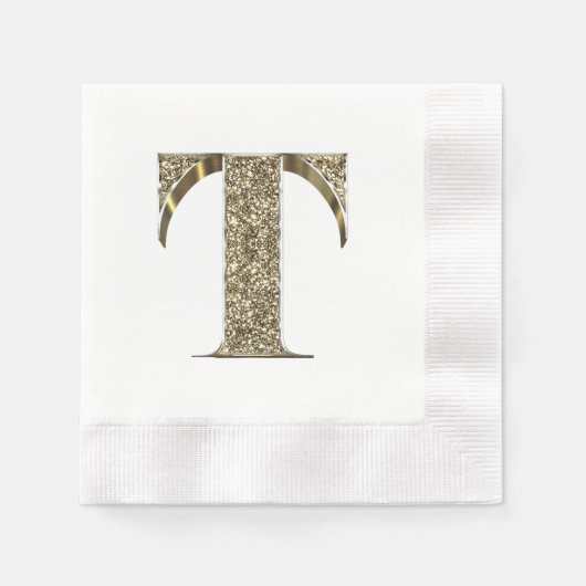 Monogramed Letter Initiaal T Gold Sparkles Elegant Servet (Voorkant)