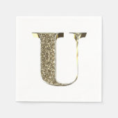 Monogramed Letter Initiaal U Gold Sparkles Elegant Servet (Voorkant)