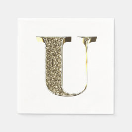 Monogramed Letter Initiaal U Gold Sparkles Elegant Servet