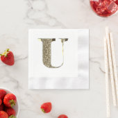Monogramed Letter Initiaal U Gold Sparkles Elegant Servetten (Insitu)
