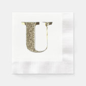 Monogramed Letter Initiaal U Gold Sparkles Elegant Servetten (Voorkant)