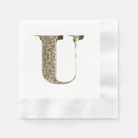 Monogramed Letter Initiaal U Gold Sparkles Elegant Servetten (Voorkant)