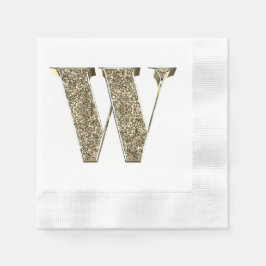 Monogramed Letter Initiaal W Gold Sparkles Elegant Servet