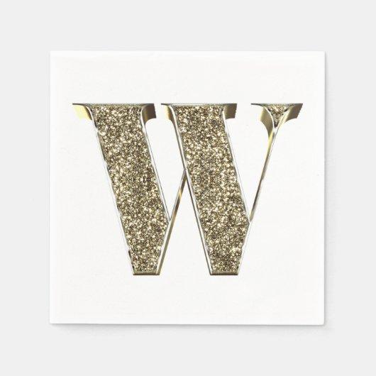 Monogramed Letter Initiaal W Gold Sparkles Elegant Servetten (Voorkant)
