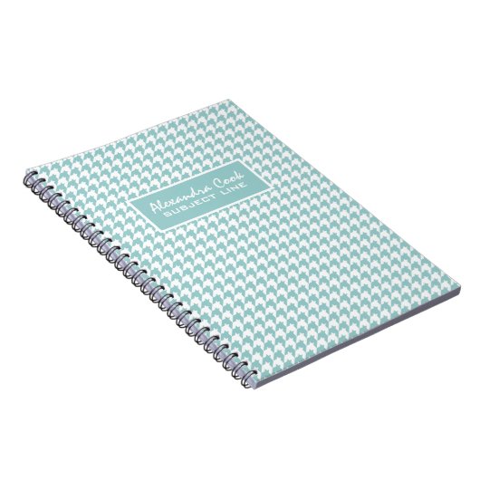 Monogramed Light Blue & White Houndstooth Pattern Notitieboek (Rechterzijde)