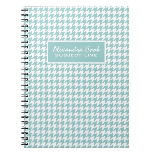 Monogramed Light Blue & White Houndstooth Pattern Notitieboek (Voorkant)