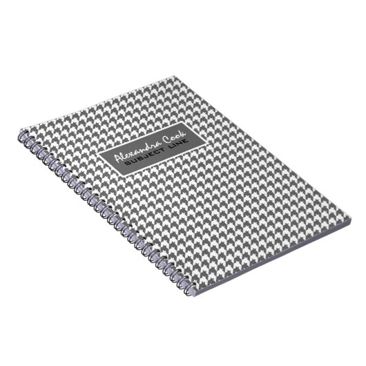 Monogramed Light Grey & White Houndstooth Pattern Notitieboek (Rechterzijde)