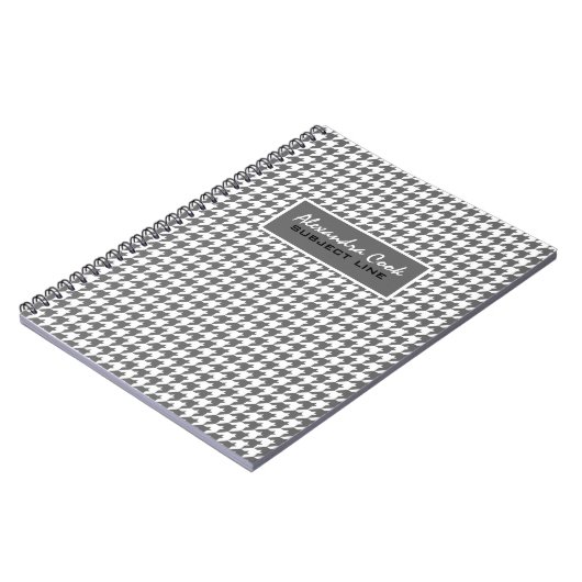 Monogramed Light Grey & White Houndstooth Pattern Notitieboek (Linkerzijde)