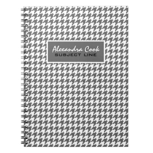 Monogramed Light Grey & White Houndstooth Pattern Notitieboek (Voorkant)