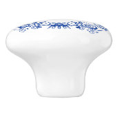 Monogramed Marine Blauw Bloemen Oranje Cirkel Gram Keramische Knop (Zijkant)