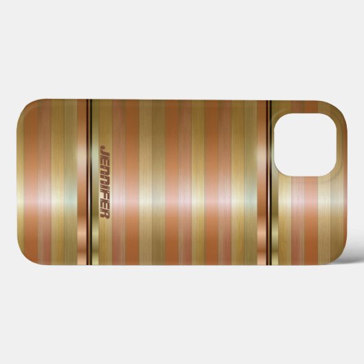 Monogramed Metallic Copper Stripes Gold Accents iP Case-Mate iPhone Case (Achterkant (horizontaal))