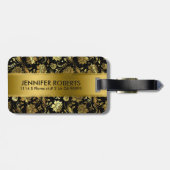 Monogramed Metallic Goud Bloemen Damasks Bagagelabel (Achterkant horizontaal)