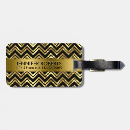 Monogramed Metallic Goud Zigzag Chevron Patroon Bagagelabel (Achterkant horizontaal)