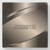 Monogramed Metallic Grijs Roestvrij Staal Kijk Stenen Onderzetter (Voorkant)